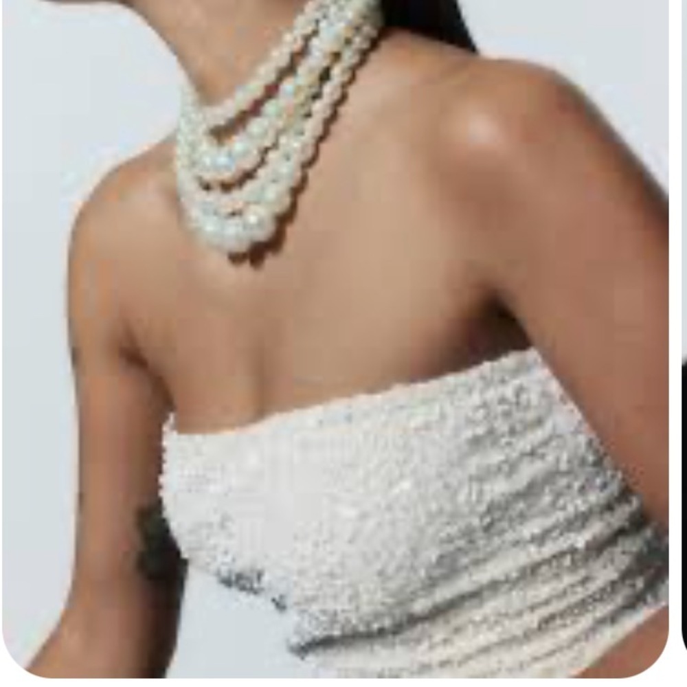 Ivory Sequin Strapless Bandeau Top